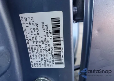 2008 Honda Cr-V Lx z USA, uszkodzony, nr VIN JHLRE48308C042017